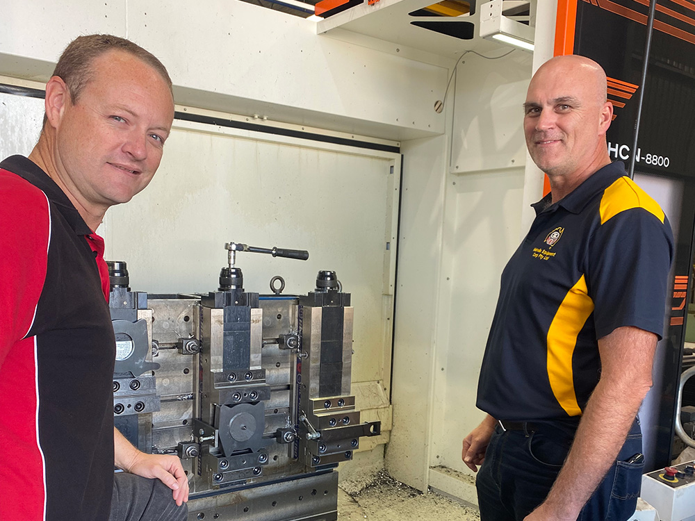 Andrew Melvelle and Peter Jarvie with the Mazak HCN 8800