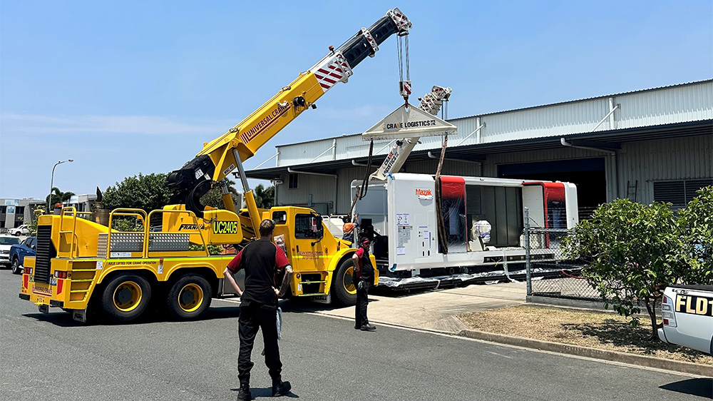 Mazak Integrex e 670H being craned in at D and T Hydraulics and Engineering