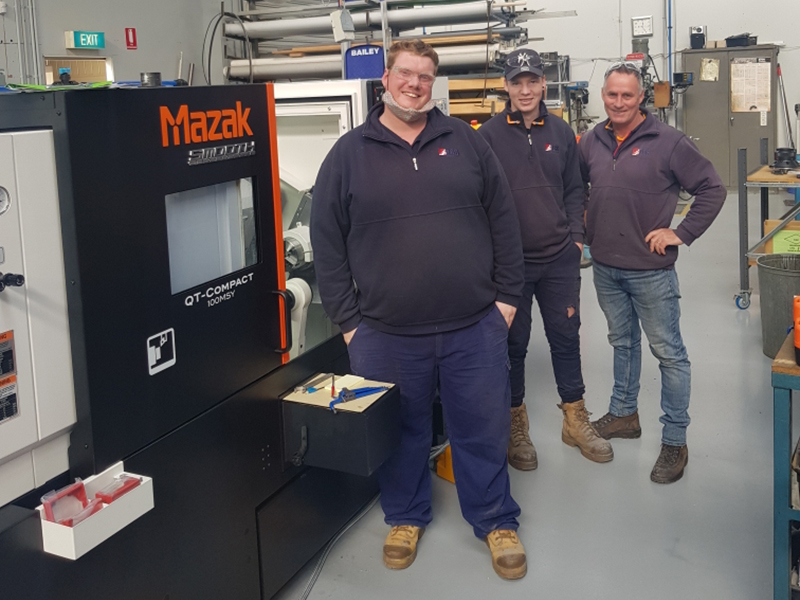 ZCG Scalar staff Braden Giblett Zak Seddon and Engineering manager Peter Hewett with their Mazak QT Compact 100MSY